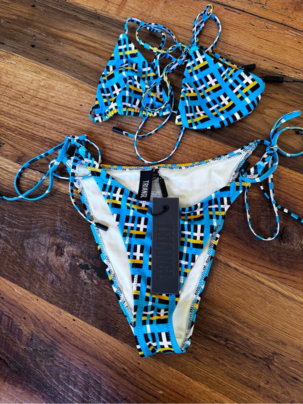 TRIANGL Blue Plaid String Bikini Top & Bottom size XS top and bottom